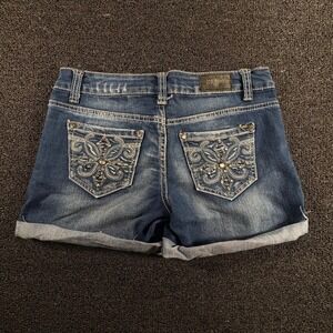 ZCO Jeans Distressed Cuffed Denim Shorts Womens 5 Embroidered Rhinestone Pocket